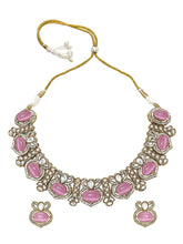 Gold Plated Pink CZ Onyx Floral Necklace Set