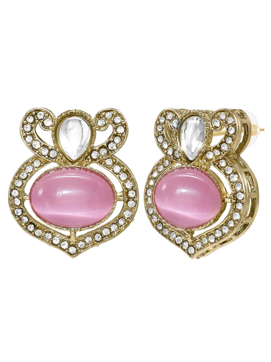 Gold Plated Pink CZ Onyx Floral Necklace Set
