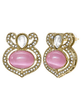 Gold Plated Pink CZ Onyx Floral Necklace Set