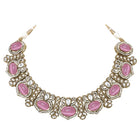 Gold Plated Pink CZ Onyx Floral Necklace Set