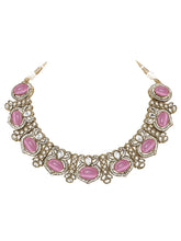 Gold Plated Pink CZ Onyx Floral Necklace Set