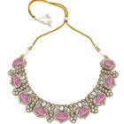 Gold Plated Pink CZ Onyx Floral Necklace Set