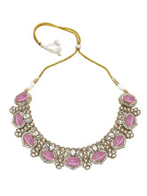 Gold Plated Pink CZ Onyx Floral Necklace Set