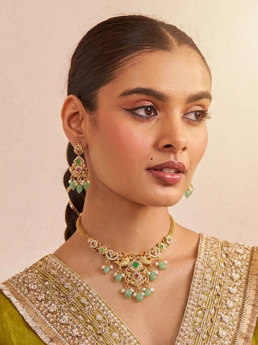 Gold Plated Traditional Peacock Necklace Set