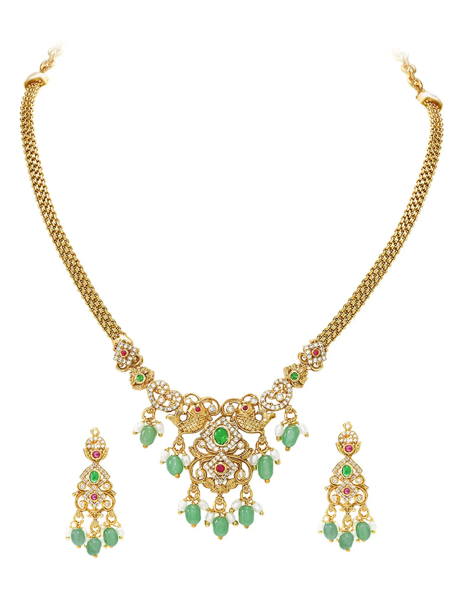 Gold Plated Traditional Peacock Necklace Set