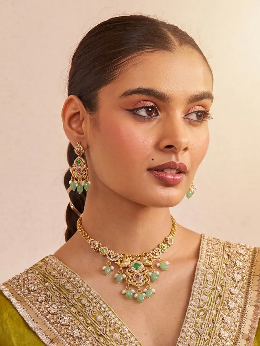 Gold Plated Traditional Peacock Necklace Set