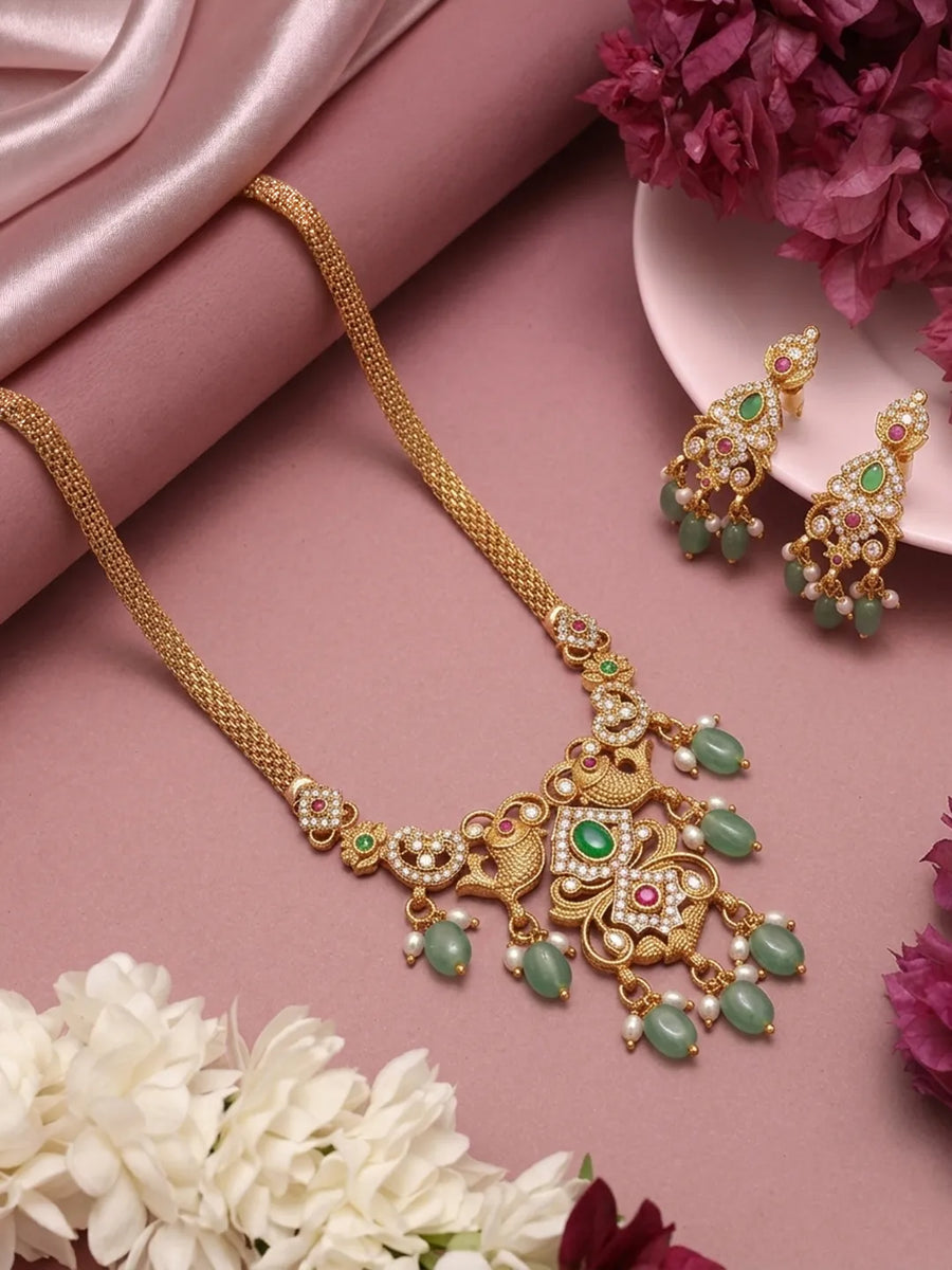 Gold Plated Traditional Peacock Necklace Set