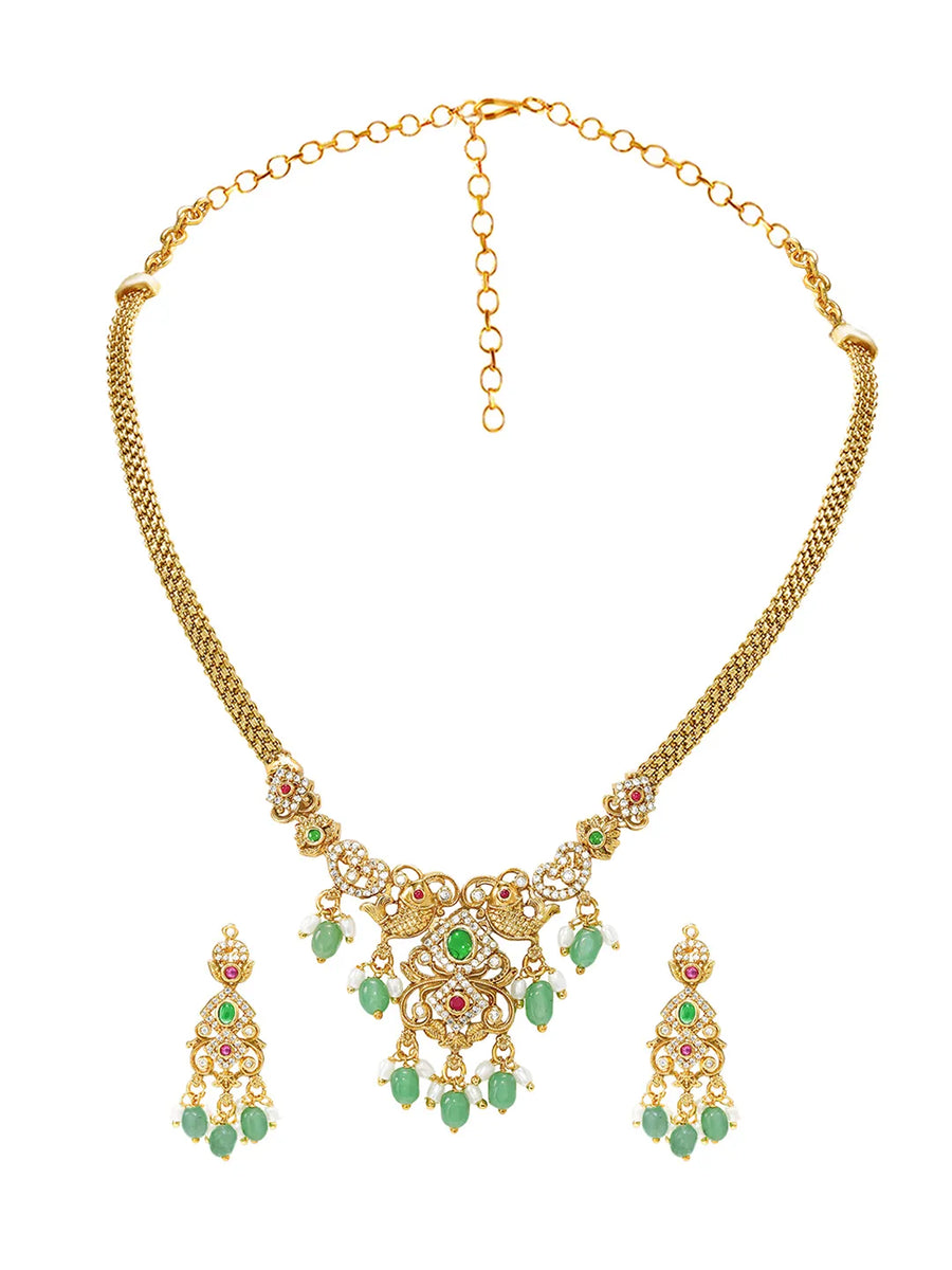 Gold Plated Traditional Peacock Necklace Set