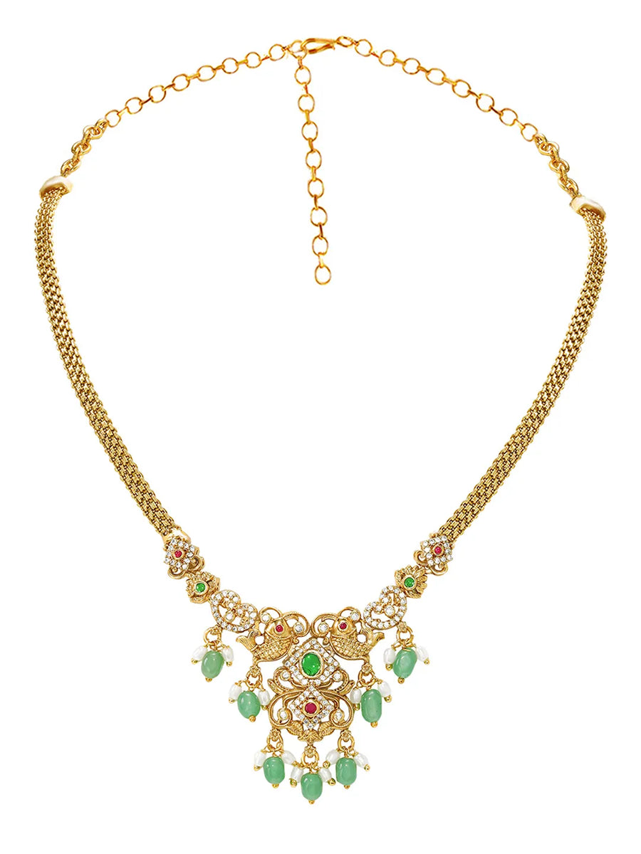 Gold Plated Traditional Peacock Necklace Set