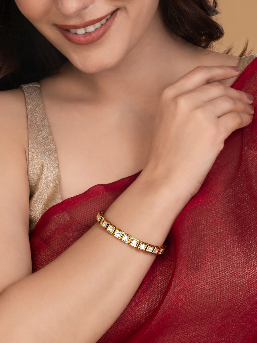 Elegant Kundan-Studded Gold Bangle Set