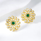 Faux Kundan Bloom Style Earrings - Green White