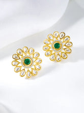 Faux Kundan Bloom Style Earrings - Green White