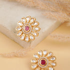 Faux Kundan Bloom Style Earrings - White Pink