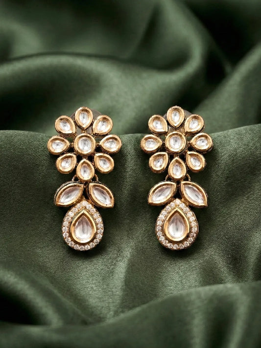 Peora Floral Victorian Kundan Drop Earrings
