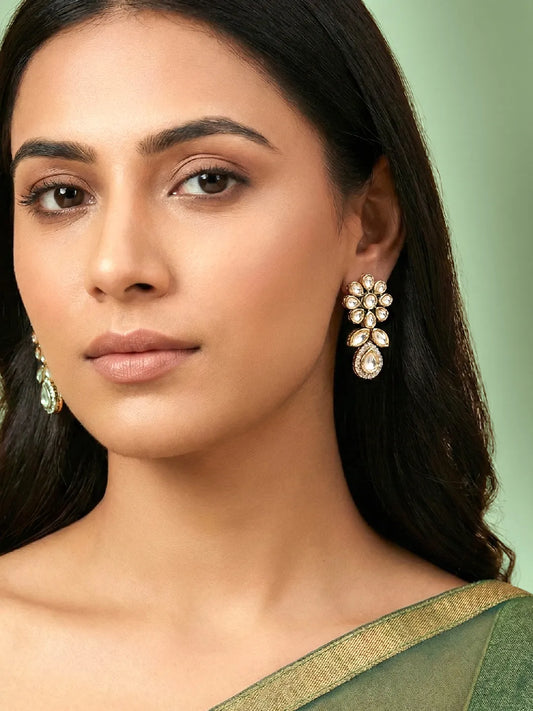 Peora Floral Victorian Kundan Drop Earrings
