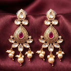 Peora Pink Festive Kundan Drop Earrings
