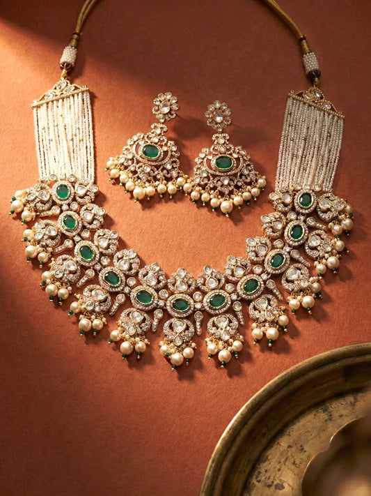 Peora Heritage Kundan Emerald Necklace Set