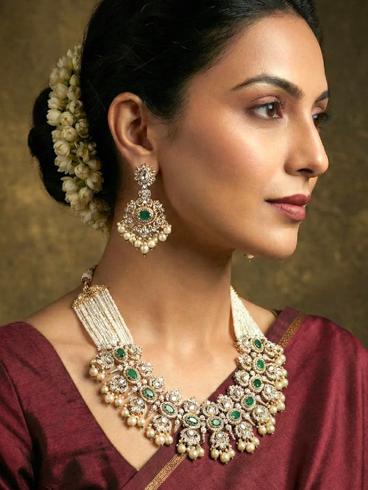 Peora Heritage Kundan Emerald Necklace Set