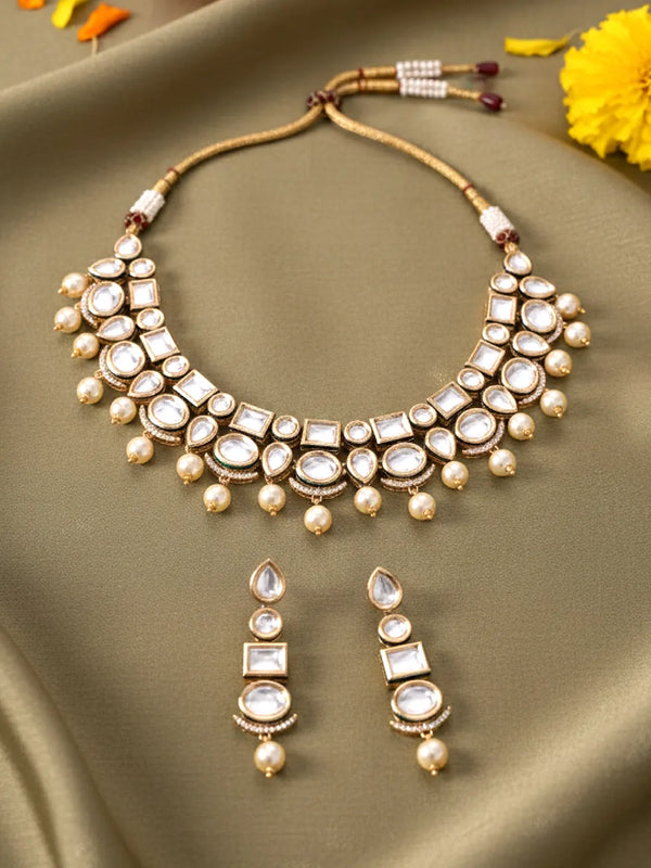 Peora Victorian Kundan Pearl Necklace Set