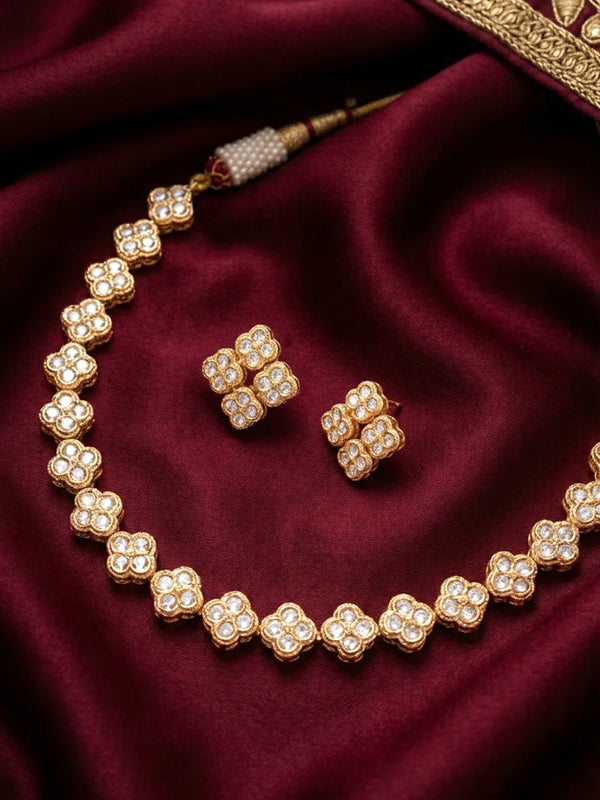 Peora Floral Square Kundan Necklace Set
