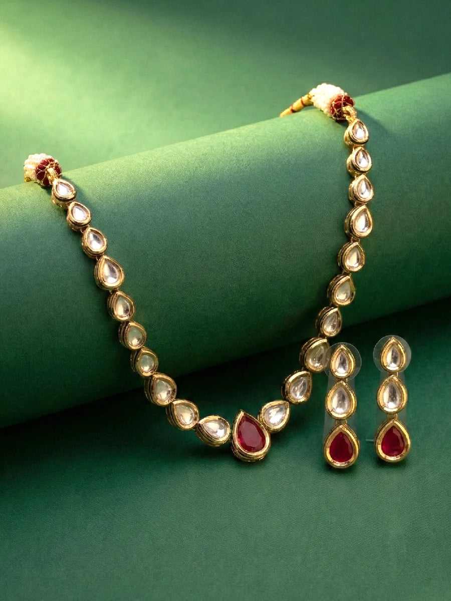 Peora Ruby Teardrop Polki Necklace Set