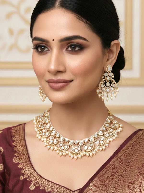 Peora Bridal Kundan Pearl Necklace Set