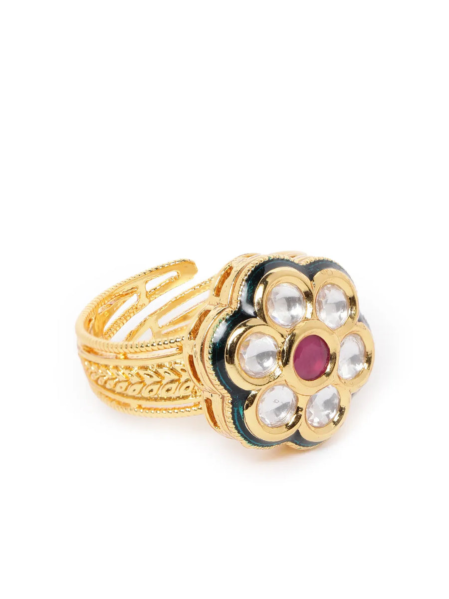 Kundan Stud Ring | Elegant Fashion Jewellery by Peora