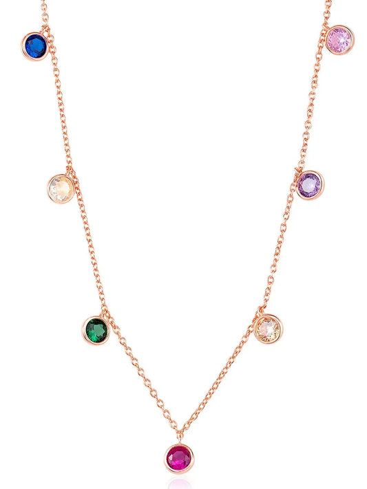 Modern Elegance Chain Pendant Necklace - Rose Gold- Multi