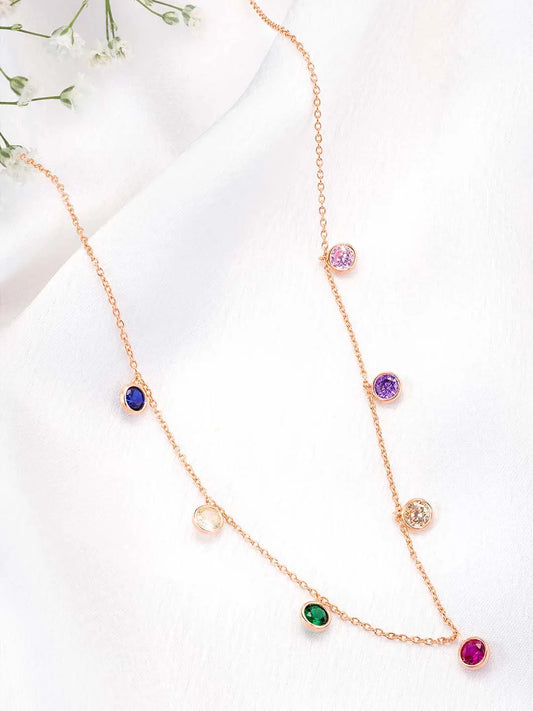 Modern Elegance Chain Pendant Necklace - Rose Gold- Multi