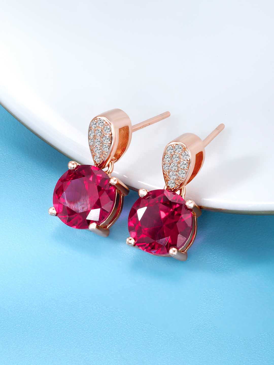 Lustrous Pink & White CZ Studs