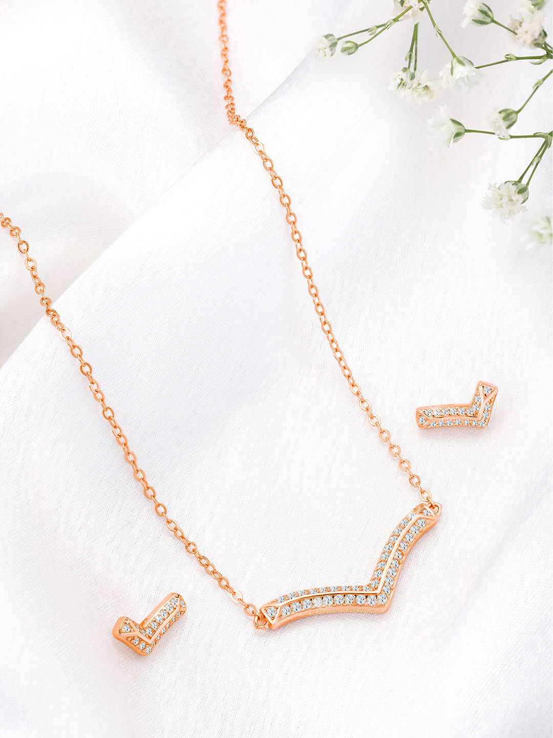 Radiant Charm Rose Gold CZ Pendant Set