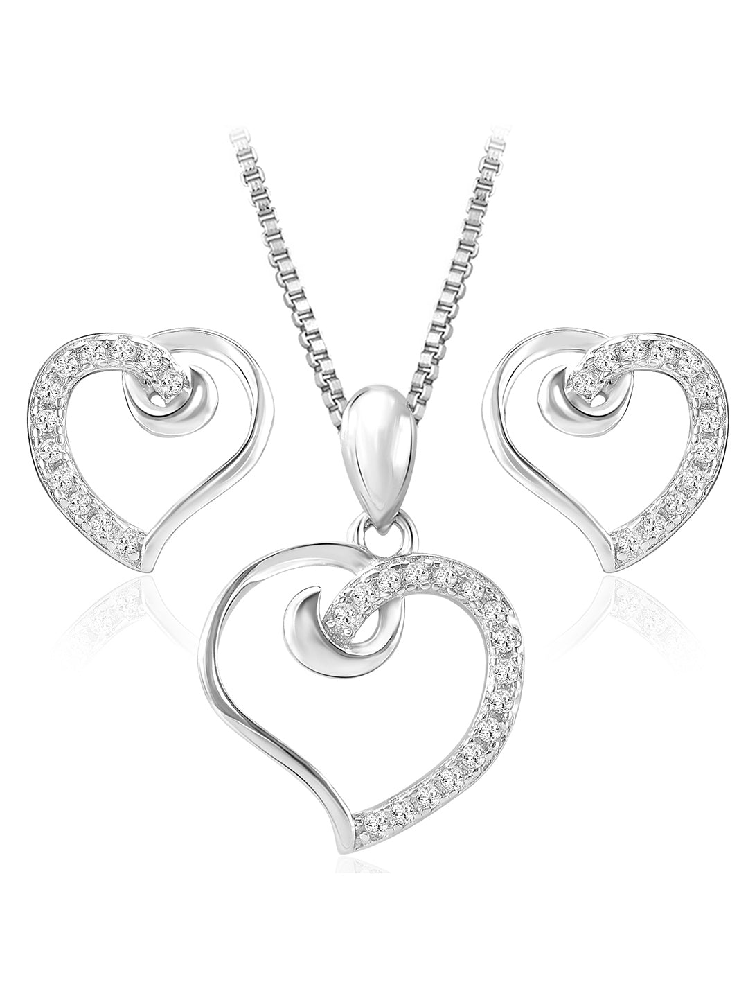 Feminine Love Silver CZ Pendant Set