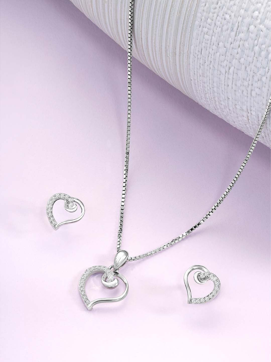 Feminine Love Silver CZ Pendant Set