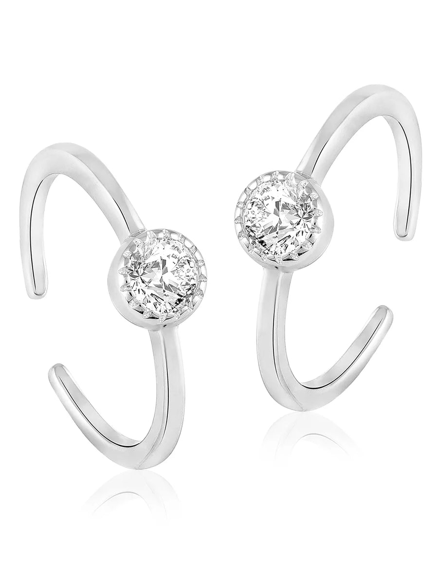 Sparkling Spiral Crystal Toe Rings - Silver