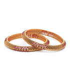 Royal Allure Charm Bangle Pair in Gold - Rani Pink featuring Faux Ruby  bangle set 
