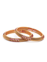 Royal Allure Charm Bangle Pair in Gold - Rani Pink featuring Faux Ruby  bangle set 
