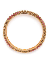 Royal Allure Charm Bangle Pair in Gold - Rani Pink featuring Faux Ruby  bangle set 
