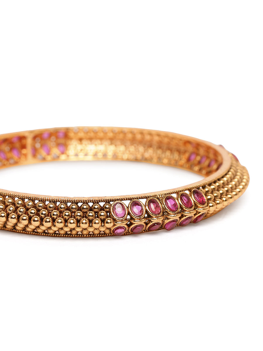 Royal Allure Charm Bangle Pair in Gold - Rani Pink featuring Faux Ruby  bangle set 
