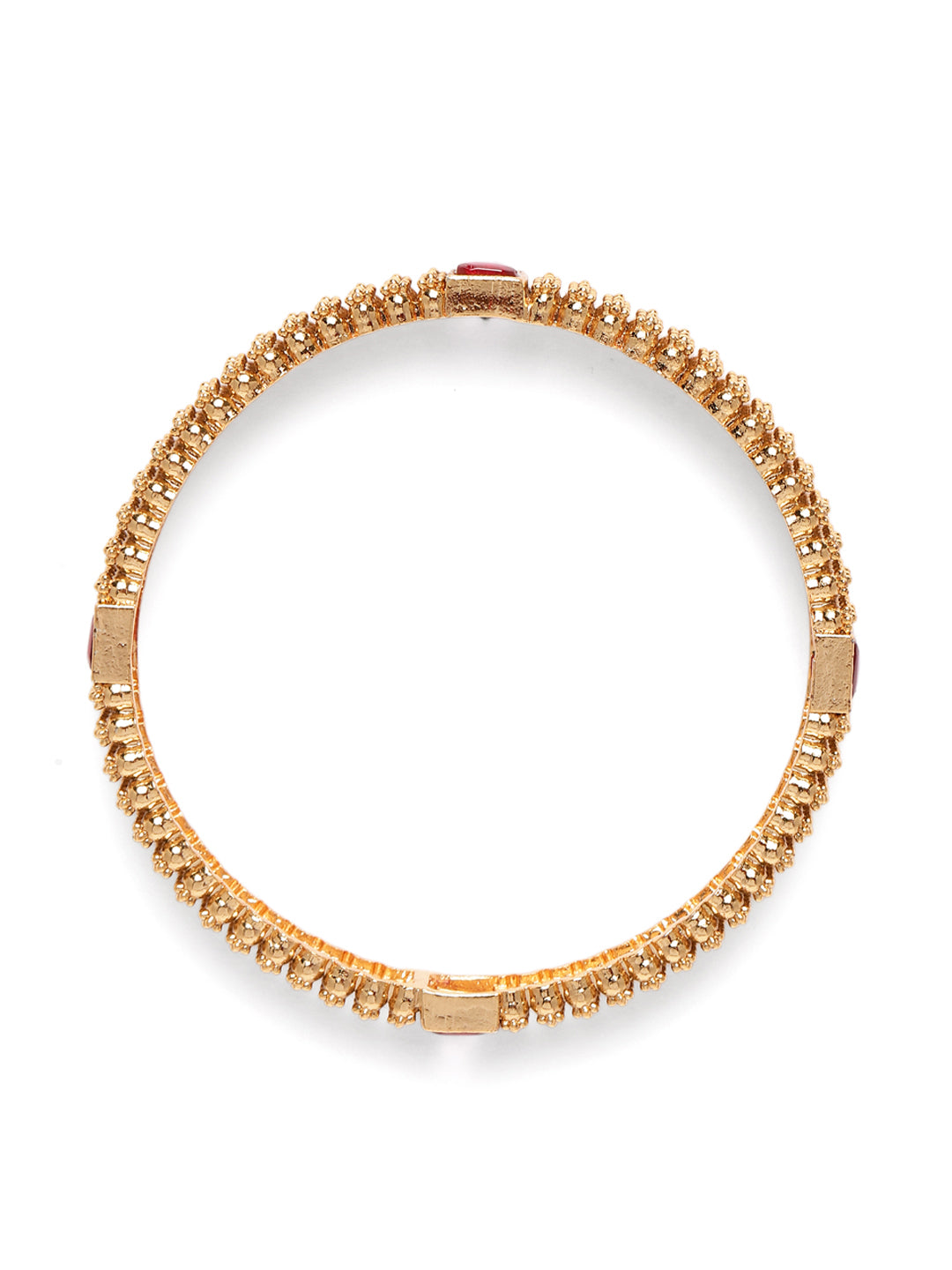 Bold Triple Line Kada Bangle Set in Gold - Rani Pink featuring Faux Ruby bangle set 
