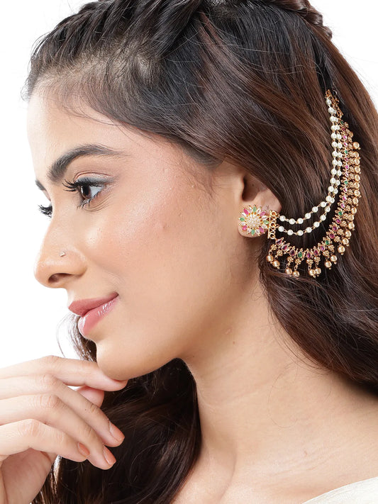 Sparkling Studded Ethnic Earring Chain