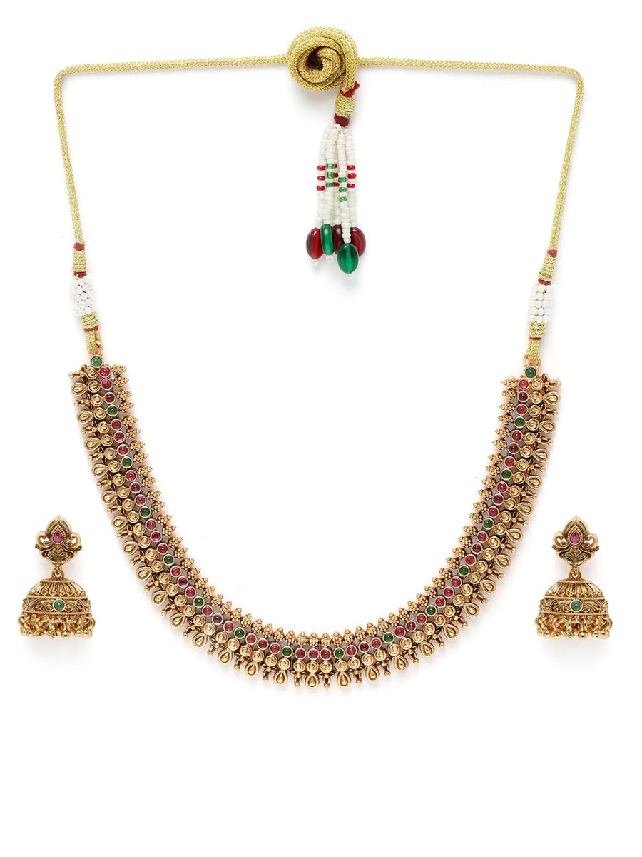 Classic Faux Ruby Studded Necklace Set