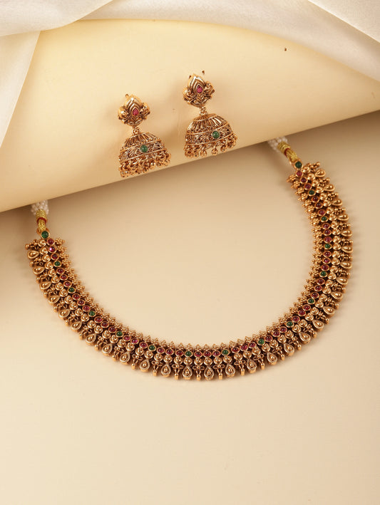 Classic Faux Ruby Studded Necklace Set