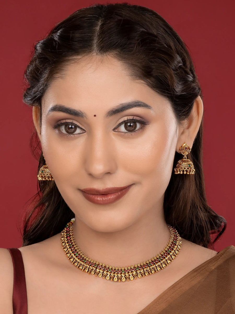 Classic Faux Ruby Studded Necklace Set