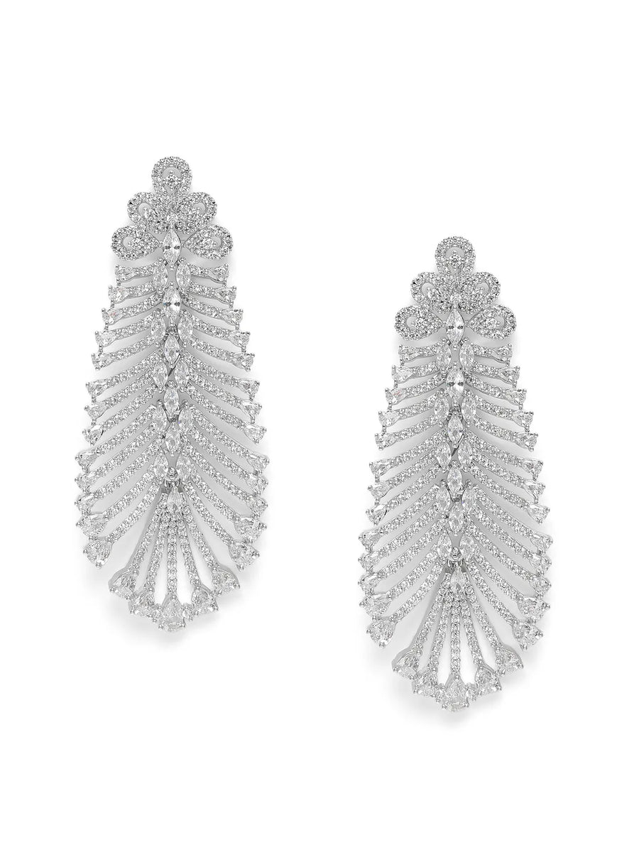 Dazzling CZ Feather Drop Earrings