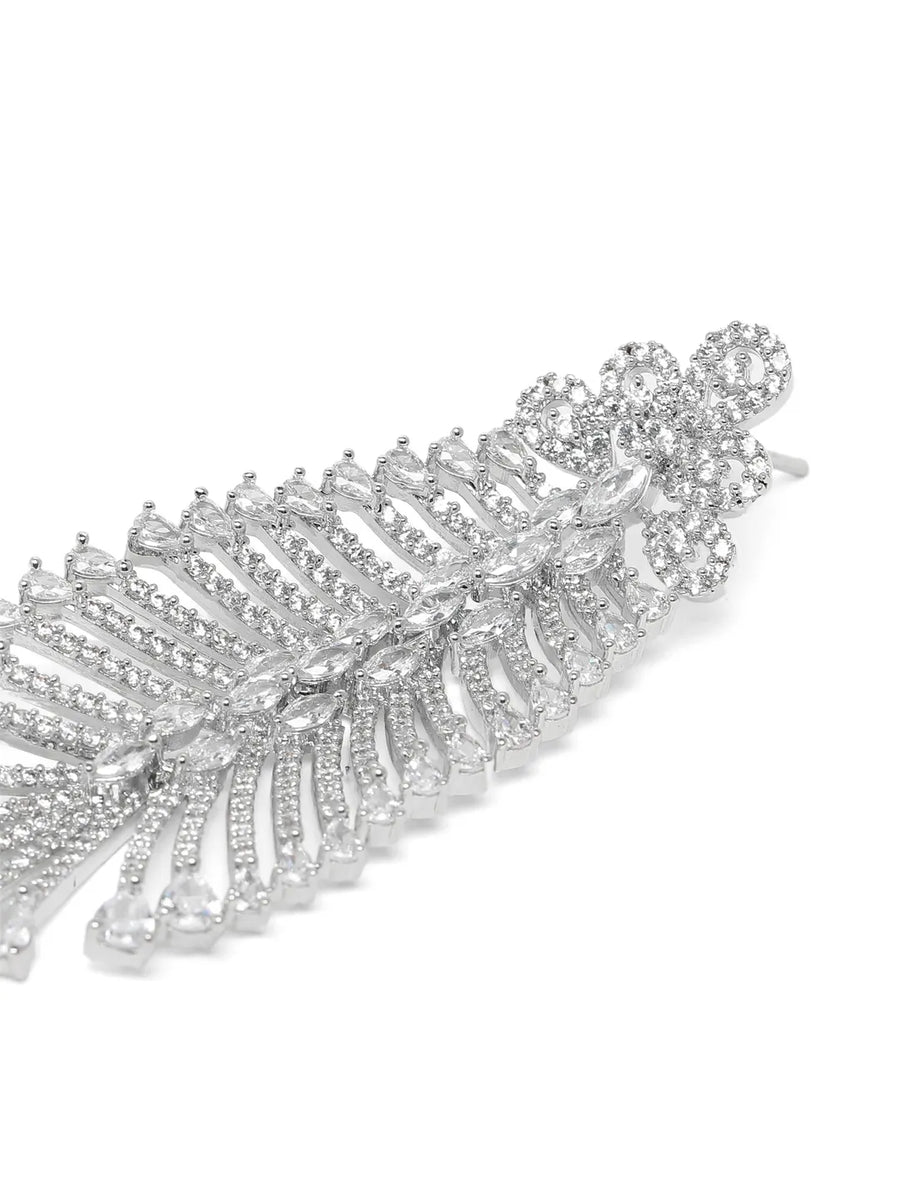 Dazzling CZ Feather Drop Earrings