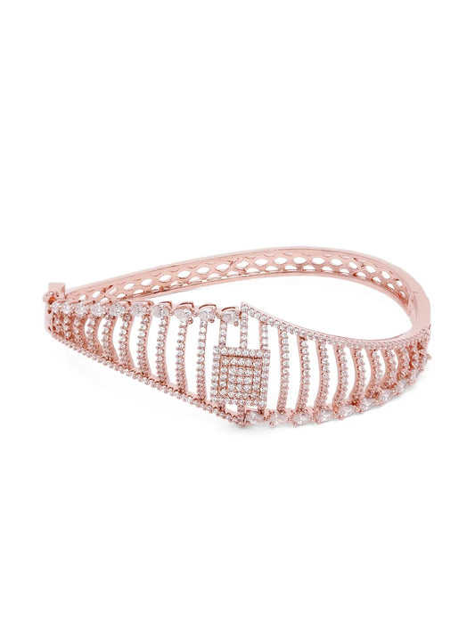 Sparkling Zigzag CZ Kada Bangle - Rose Gold
