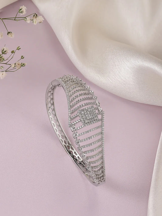 Sparkling Zigzag CZ Kada Bangle - Silver
