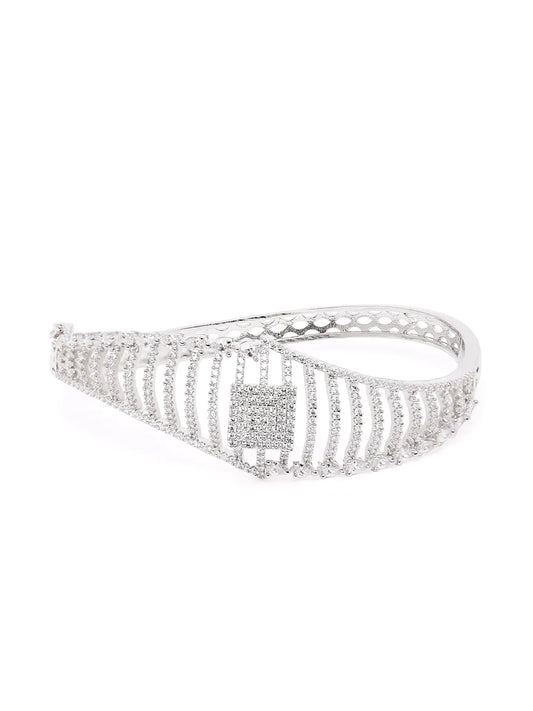 Sparkling Zigzag CZ Kada Bangle - Silver