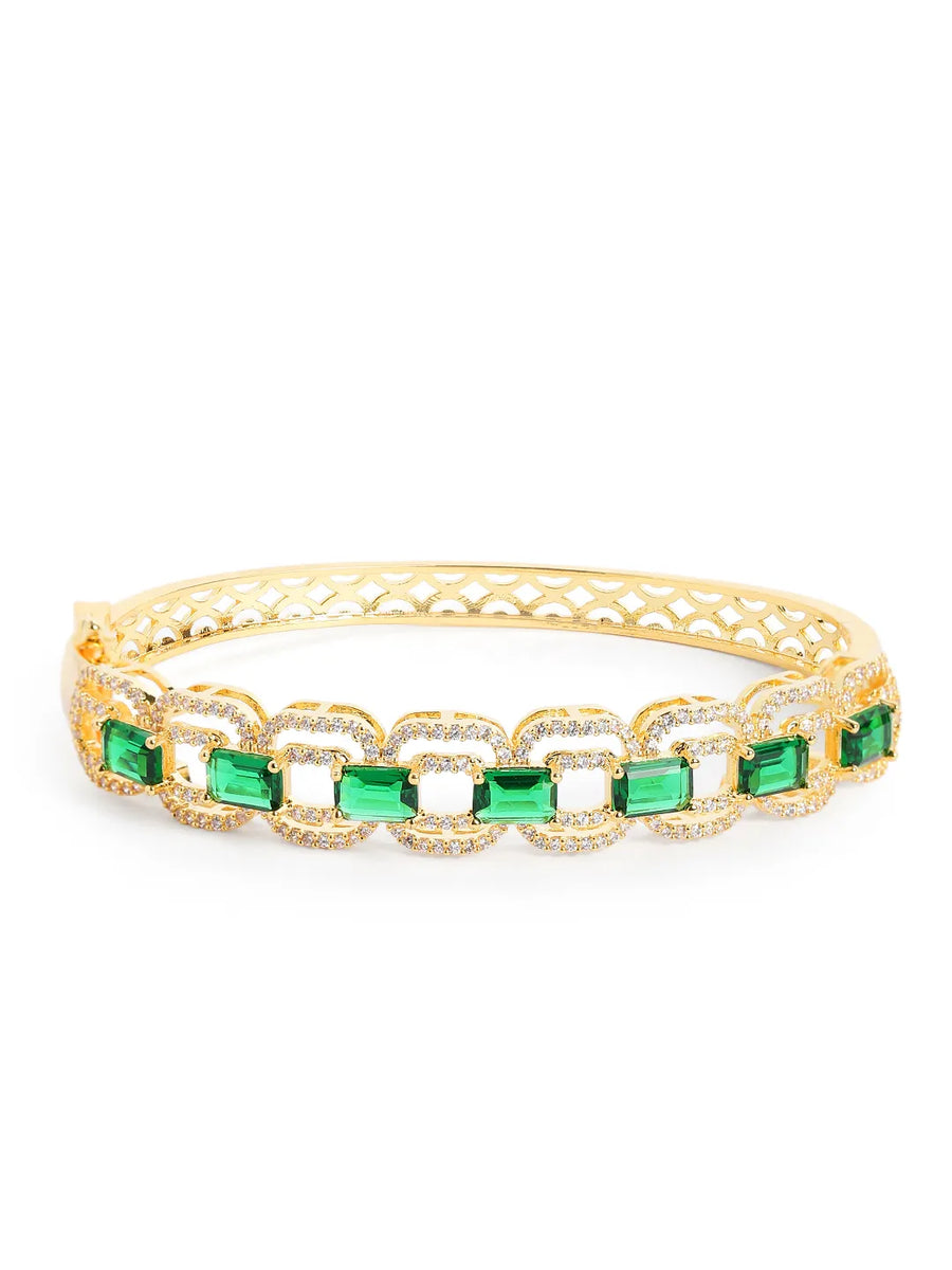 Faux Emerald Charm Baguette Bangle
