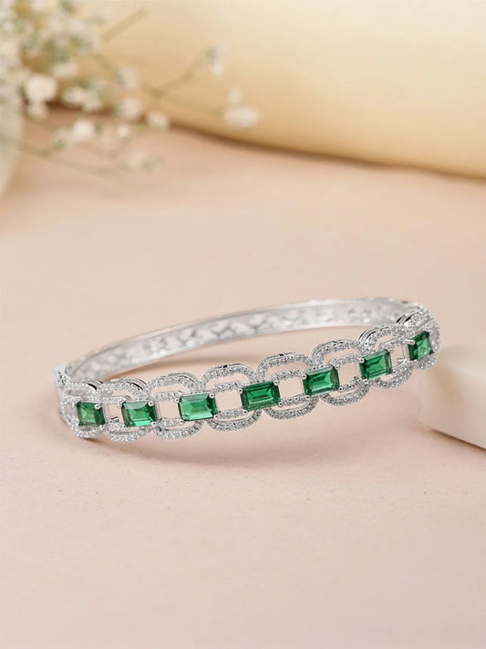 Faux Emerald Charm Baguette Bangle